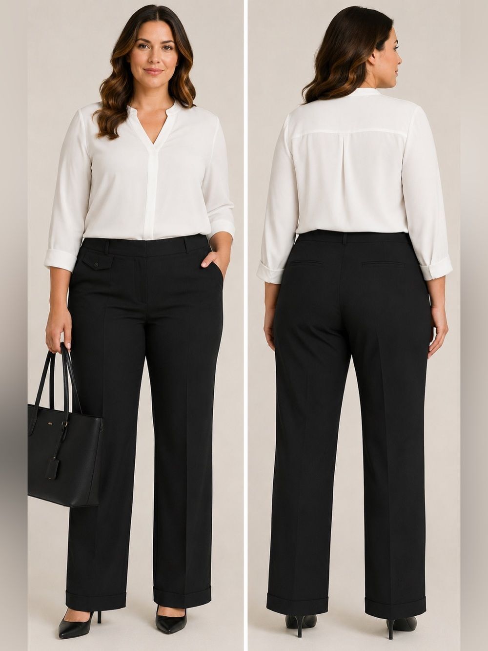 Lauren Ralph Lauren Plus Size 22W Black Wool Blend Straight Leg Dress Pants